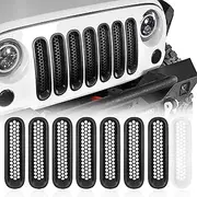 Opar Matte Black Front Clip in Mesh Grille Inserts for 2007-2015 Jeep JK Wrangler & Wrangler Unlimited (Pack of 7)