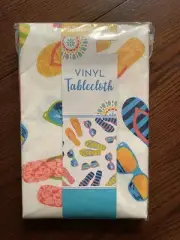 Flannel Back Vinyl Tablecloth 52"x70" Oblong, SUMMER, FLIP-FLOPS, BEACH