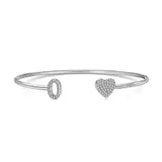 ANYCO Bracelet Silver Heart Shaped Stone With O Initial Charm Bangle Accessories