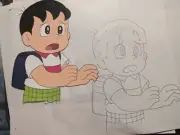 JAPANESE CEL+PENCIL DRAWING A3/36 ARTIST PARASOL HENBE/DORAEMON 9.5"x11"ORIGINAL