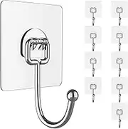 THJOPOKEEL 10pcs Large Hook is Used for Hanging Heavy nackless Wall Hangers self-Adhesive Traceless Transparent Detachable, Waterproof and Rust-Proof, Multi-Purpose Bathroom Kitchen Home