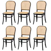 Oikiture 6PCS Dining Chairs Wooden Chairs Rattan Accent Chair Black