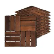 Acacia Hardwood Interlocking Deck Tiles - Walnut Grid - 12"×12" 9pcs - Floor ...