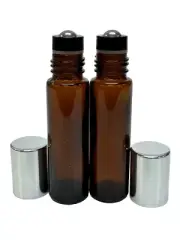 10ml PLAIN 1/3 oz AMBER Glass Bottles With Aluminum Silver Cap & Steel Roller