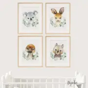 Baby Nursery Wall Art Decor Prints. Australian animals, Wombat, Koala Set of 4