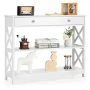 Costway 3-Tier Wood Console Table Hallway Display Desk w/Drawer & Open Shelf White