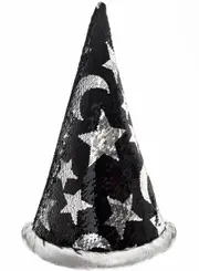 Plush Black and Silver Sequin Wizard Costume Hat