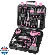 DEKOPRO Drill Set: Tool Set with 8V Pink Cordless Drill, Home Tool Kit with D