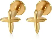 [Niaspi] 16G Cross Cartilage Flat Back Stud Earrings Stainless Steel Labret Monroe Lip Studs Rings Internally Threaded Conch Helix Tragus Earring Statement Body Piercing Jewelry 8mm, 20g, Stainless