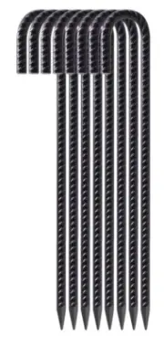 16" Ground Rebar Stakes Heavy Duty J Hook Ground Anchors 5/16 inch Curved- 8 PK