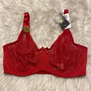 Wacoal 34D Bra Red Retro Chic Full Figure Underwire 855186 Bow Back Close NEW