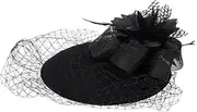 [Ipetboom] Bride Fascinator Hat for Wedding Tea Party Headband Veil Headpiece Elegant Headwear for Women Black