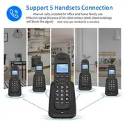 Expandable Cordless Telephone Handheld Telephone Digital Cordless Telephone Supports 5 Handsets 16 Languages US Plug A Black
