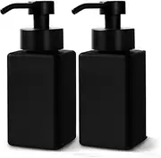 2Pcs Refillable Foam Soap Dispenser with Foaming Pump ，12oz/350ml Glass Foaming Hand Soap Dispenser Set，with Foaming Pump for Bathroom, Kitchen (Black)