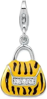 [JewelryWeb] 925 Sterling Silver Fancy Lobster Closure Click on CZ Simulated Diamond Enamel Tiger Purse Charm 28x13mm Pendant Necklace for Women