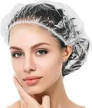 Disposable Shower Caps, 100PCS Plastic Clear Hair Cap Large Thick Waterproof Bath Caps for Women, Hotel Travel Essentials Accessories Deep Conditioning Hair Care Cleaning Supplies