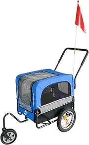Furbulous 2-in-1 Pet Bike Trailer and Jogging Stroller, for Pets up to 30kg, Foldable Bicycle Tow Behind Trailer, Outdoor Covered Cycling Carrier for Dogs Cats with Bike Coupler, Blue and Black