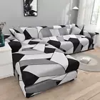 Sectional Sofa Cover L Shaped Sofa Protector Elastic Anti-dust Geometric Printed