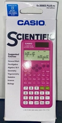 Casio~Scientific FX-300ES Plus~2nd Edit.~Solar/Battery Pink Calculator with Case