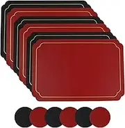 Placemats Set of 6 Washable Wipeable Faux Leather Placemats with Cup Mats Thickened Heat Resistant Table Placemats Waterproof Oil Proof Dining Table Mats for Indoor and Outdoor Use (Black)