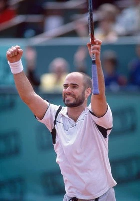 Andre Agassi USA celebrates after defeating Andrei Medvedev of Ukr- Old Photo 2