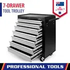 Grey 7 Drawer Tool Box Trolley Cabinet Storage Cart Garage Organiser Lockable