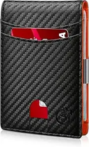 [SMART LB] Mens Wallet with Smart Tracker - Leather Money Clip Mens Wallet - Works with Findmy App(IOS) - Anti Lost Slim Wallet Locator - Minimalist Credit Card Holder with Gift Box（Carbon Black & Orange）,