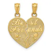 14k Yellow Gold BEST FRIENDS Heart Break Apart Pendants
