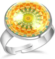 [FVQL] Ring for Women Girls, abstract floral patterns graphics, 0.67inch/1.7cm, Glass, glass