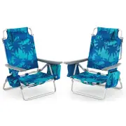 Costway2-Pack Folding Backpack 5-Position Beach Chair with Pillow for Outdoor-Blue &amp;amp; Green