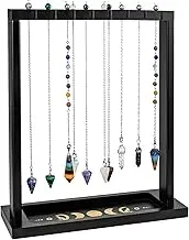 Ceiner Moon Phase Pendulum Display Stand with Tray, Wood Wiccan Black Holder for Up 15 Divination Pendulum, Witch Crystal Organizer for Incense Charging Pagan Healing Stone Rack