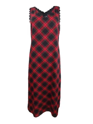 Vince Camuto Women's Tartan Plaid Maxi Dress (12, Rich Black/Red)