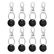 8Pcs Shopping Trolley Token Key Ring, Round Label Keychains, Black