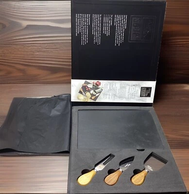 Alex Liddy Slate & Co Charcuterie Black Slate Serving Board 3 Cheese Tools Set