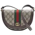 【GUCCI 古馳】經典OPHIDIA MINI GG SUPREME印花帆布半圓型斜背包(迷你-烏木色-展示品757309-96IWG-8745)