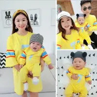 在飛比找Yahoo!奇摩拍賣優惠-長袖黃色數字7純棉包屁衣 全家款親子裝 哺乳衣 親子裝