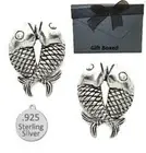 925 Sterling Silver kissing fish earring sealife antiqued box wedding happy New