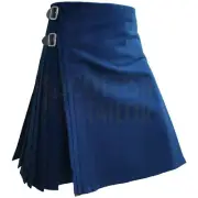 Scottish Handmade Traditional Solid Blue Modern Tartan Kilt For Men Custom Kilts