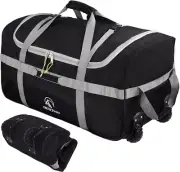 REDCAMP Foldable Duffle Bag with Wheels 85L/120L/140L, 120L Black (Large)