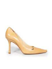 Beige Pointed-Toe Leather Pumps
