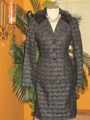 ANNE KLEIN women's skirt suit wool acrylic tweed black white silver $320 NWT