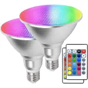2 Pack RGB PAR38 Flood Light Outdoor with Remote, 30W=90W, Waterproof LED Col...