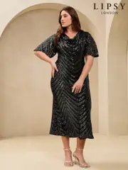Lipsy Black Curve Cowl Neck Sequin Maxi Dress (AD8188) | $148