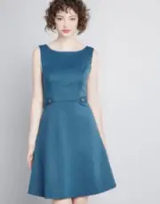 NWT ModCloth Sixties Signature Rockabilly Blue Micro Dot A-Line Retro XXS
