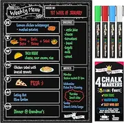 Magnetic Dry Erase Menu Board for Fridge Includes 4 Liquid Chalk Markers - Weekly Meal Planner Blackboard, Grocery List and Notepad for Kitchen Refrigerator - Chalkboard Magnet