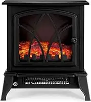 Electric Fireplace Stove Heater 2000W with Fire Flame Effect, Freestanding Portable Electric Log Wood Burner Effect,PTC Ceramic Heating, 3D Two-Color Simulation Flame,Practical