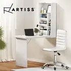 Artiss Computer Desk Office Chair Set PU Leather Wall Mount Foldable Table White