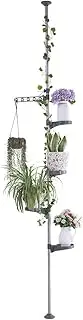 Hershii 5-Layer Indoor Plant Stand Pole Spring Tension Rod Corner Flower Display Rack Holder Adjustable Telescopic Floor to Ceiling Shelf Space Saving - Grey