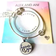 ALEX AND ANI BECAUSE I LOVE YOU Crystal heart charm bracelet Silver Tone