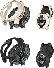 2pack Case for Garmin Instinct 3 50mm,NOUKAJU Smartwatch Cover TPU Material,Easy to Install,Drop-Proof,Soft,Protective Cover for Garmin Instinct 3-50mm(Starlight+Black)